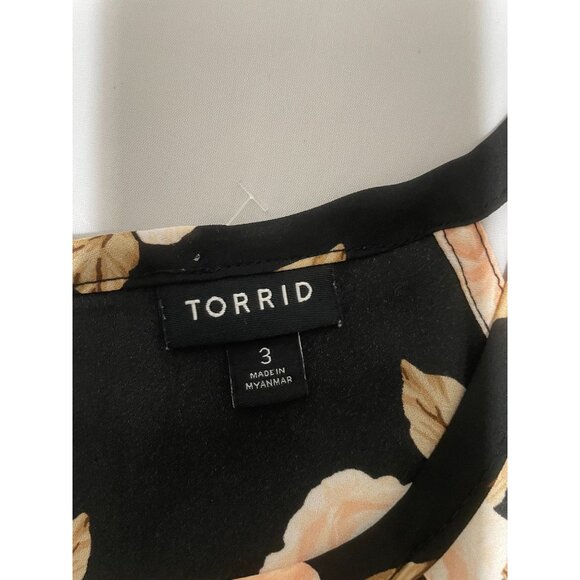 Torrid Women's Floral Peplum Tank Top - Black & Peach Roses Size 3 - Picture 6 of 9